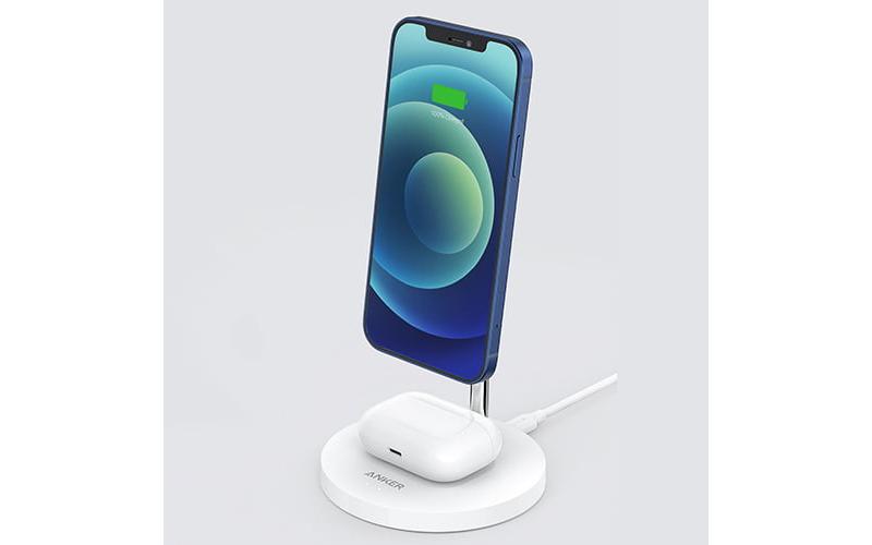 Anker PowerWave Magnetic 2-in-1 Wireless Charging Stand Lite { Adjustable phone charging surface / Dual charging } A2543H21